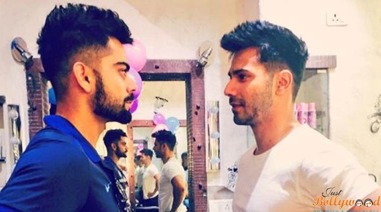 Varun Dhawan poses with Virat Kohli