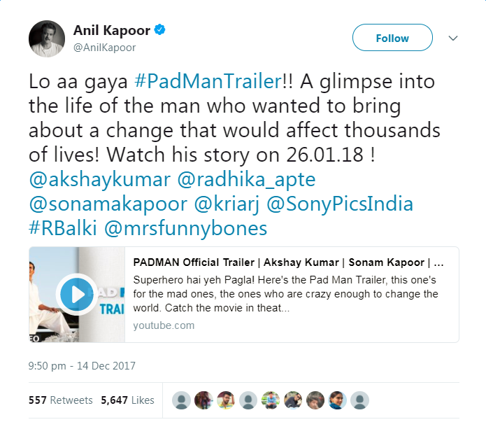 Anil Kapoor Reaction On Padman