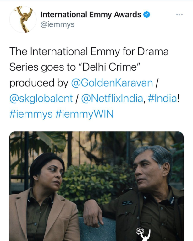 Delhi Crimes get International Emmy for Drama Series
