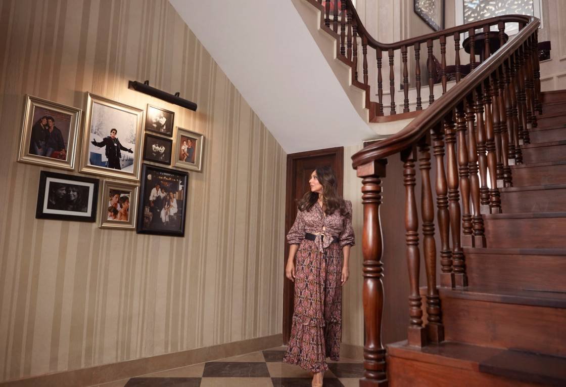 Airbnb Home with Open Arms Airbnb Home With Open Arms Gauri Khan near the wooden staircase of her Delhi home 1