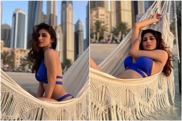 Mouni Roy looks sizzling hot as she dons a blue bikini