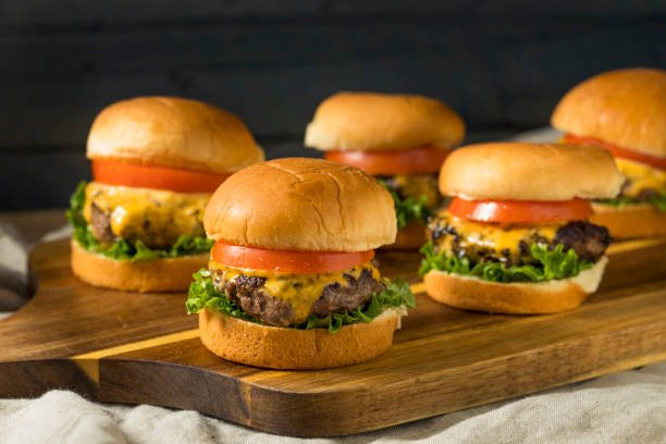 Homemade Cheeseburger Sliders with Tomato and Lettuce