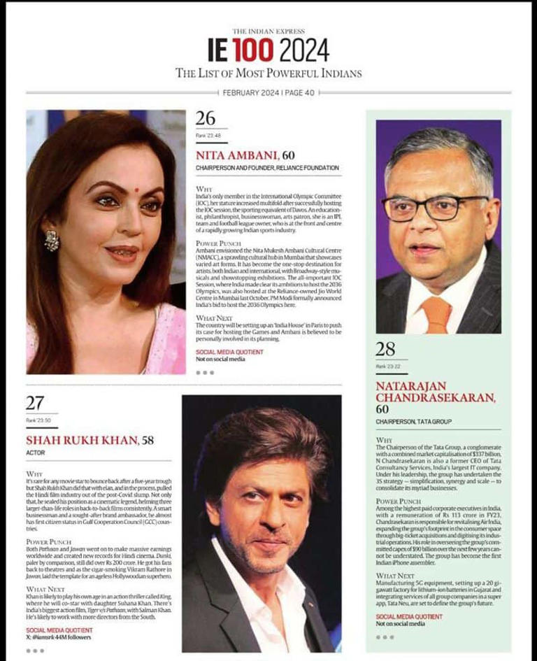 SRK in IE 100 list